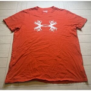Under Armour Hunting Antlers T-Shirt Men's XL Loose Fit‎ Orange Cotton Heat Gear
